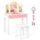 preview thumbnail 1 of 18, Gymax Kids Vanity Table Set 2-in-1 Princess Makeup Dressing Desk White