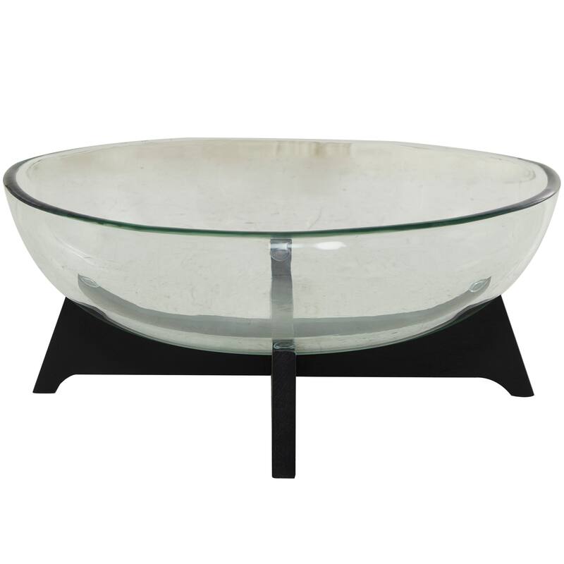 Clear Glass Kitchen Serving Bowl with Black Wooden Base