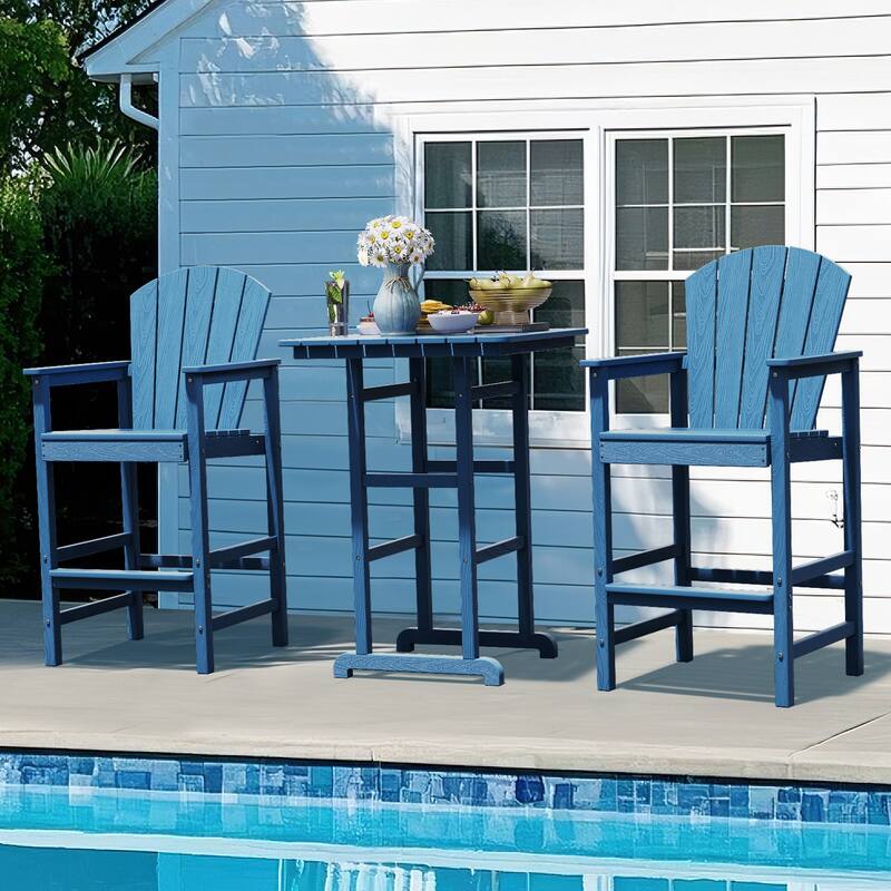 3-Piece HDPE Outdoor Patio Bar Table and Chiar Set, 2 Bar Stools & A Bar Table