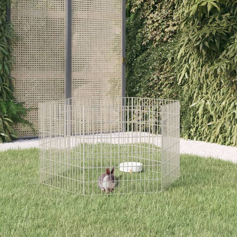 vidaXL Free Range Animal Enclosure Rabbit Hutch Free Range Pen Galvanized Iron - 21.3" x 23.6" 6-panel