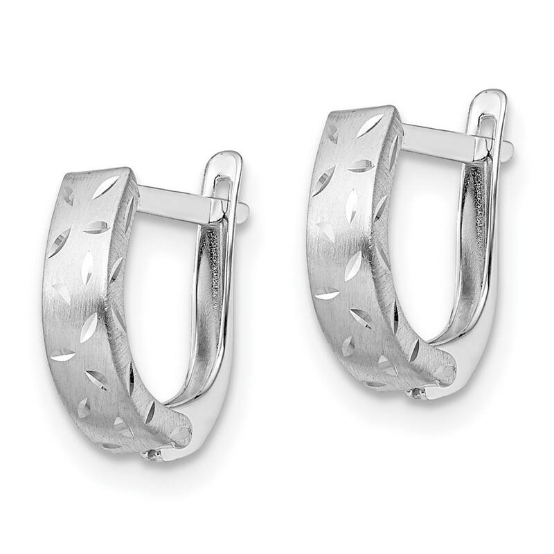 Curata 14k White Gold 12.5x3.5mm Brushed Sparkle Cut Hoop Earrings
