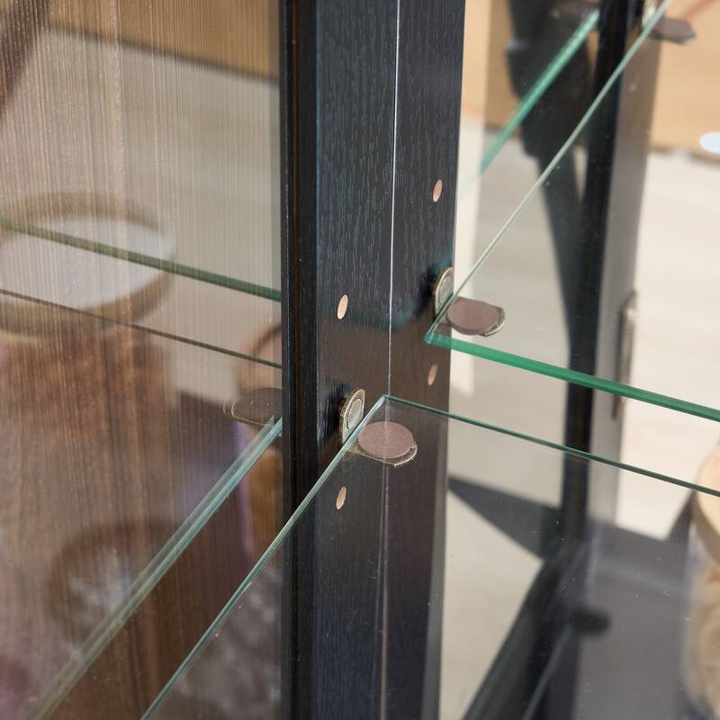 Elegant Curio Cabinet with LED Light, Tempered Glass Doors, Adjustable Shelves & Mirrored Back - Antique Display Storage