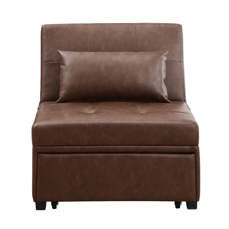 Armless Convertible Sofa Bed Chair with Pillow - 75.5" - Brown