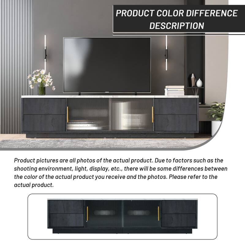 Glass Doors TV Stand for 70" TV, Media Console with 4 Drawers Floor Wood TV Media Center Table with Large Storage Cabinet