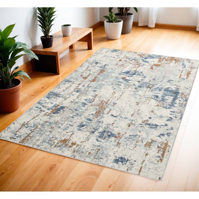 Mequn Power Loomed Abstract Modern Durable Area Rug By HomeRoots - 69' X '45' X '0.32 - Cream/Onyx - Rectangle