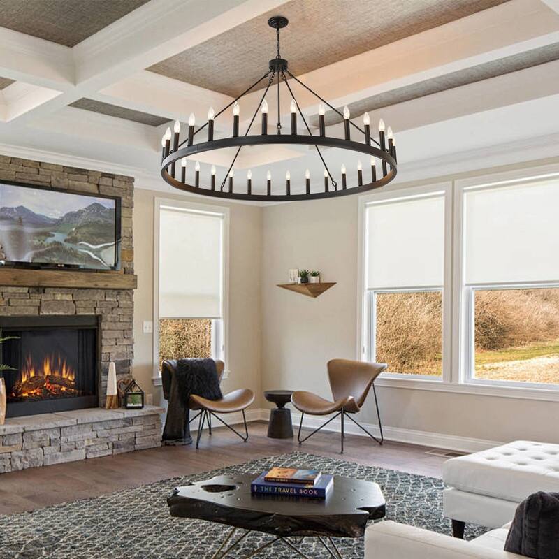 Large Round Classic Chandeliers Modern Farmhouse Chandelier Black Light Fixture
