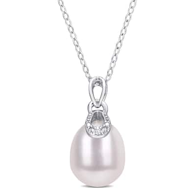 Miadora Sterling Silver Cultured Freshwater Pearl & Diamond Accent Drop Necklace (8.5-9mm)