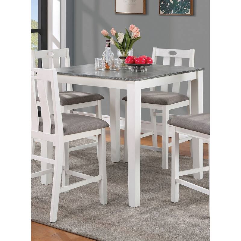 Solid wood 5pc Counter Height Dining Set Table 4x Chairs Linen Like Fabric Cushions Seats Chairs Dining Room