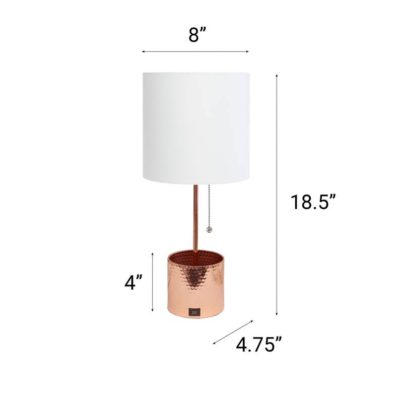 Metal Table Lamp with USB Charging Port - 18.5" - Rose Gold and White