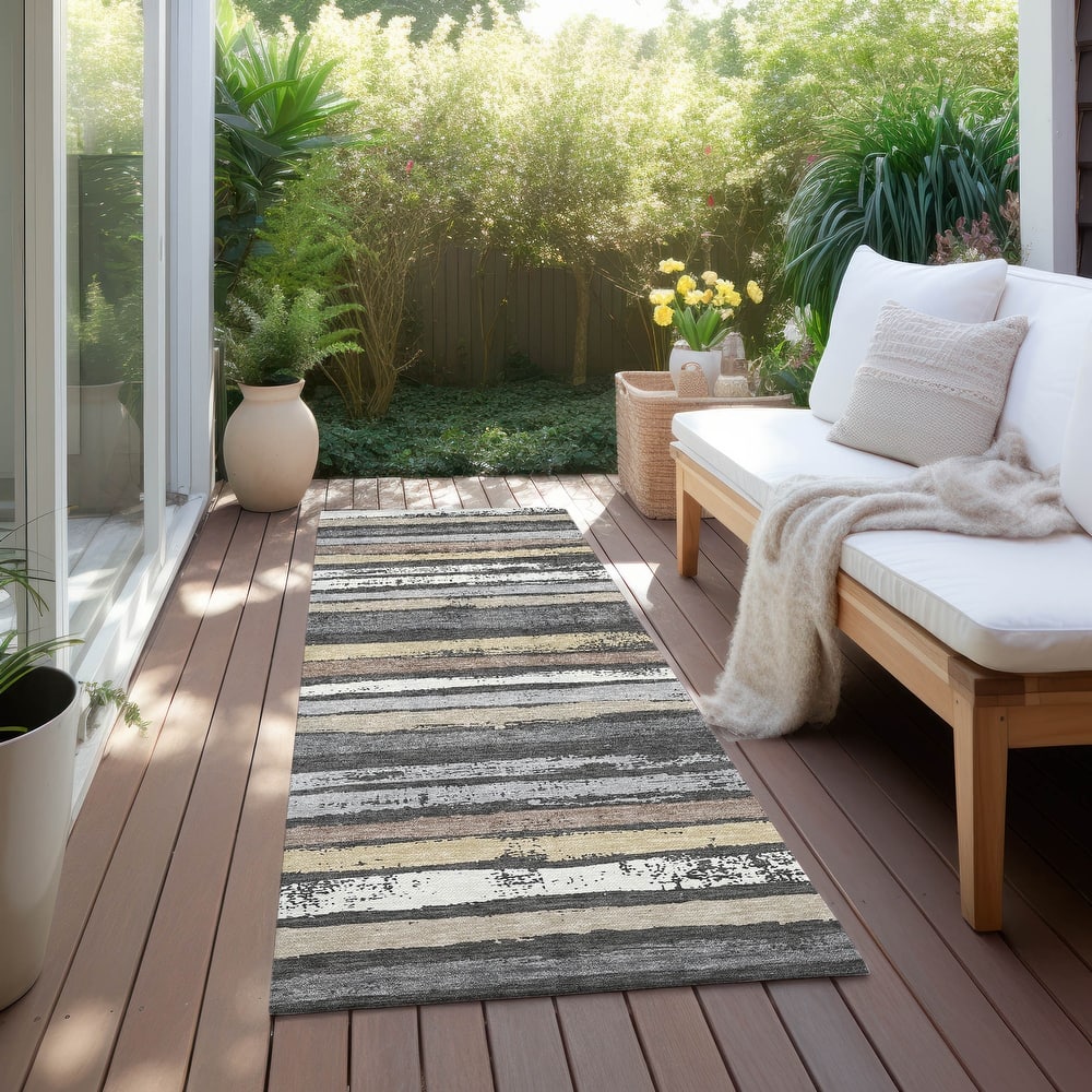Machine Washable Indoor/ Outdoor Chantille Stripe Rug