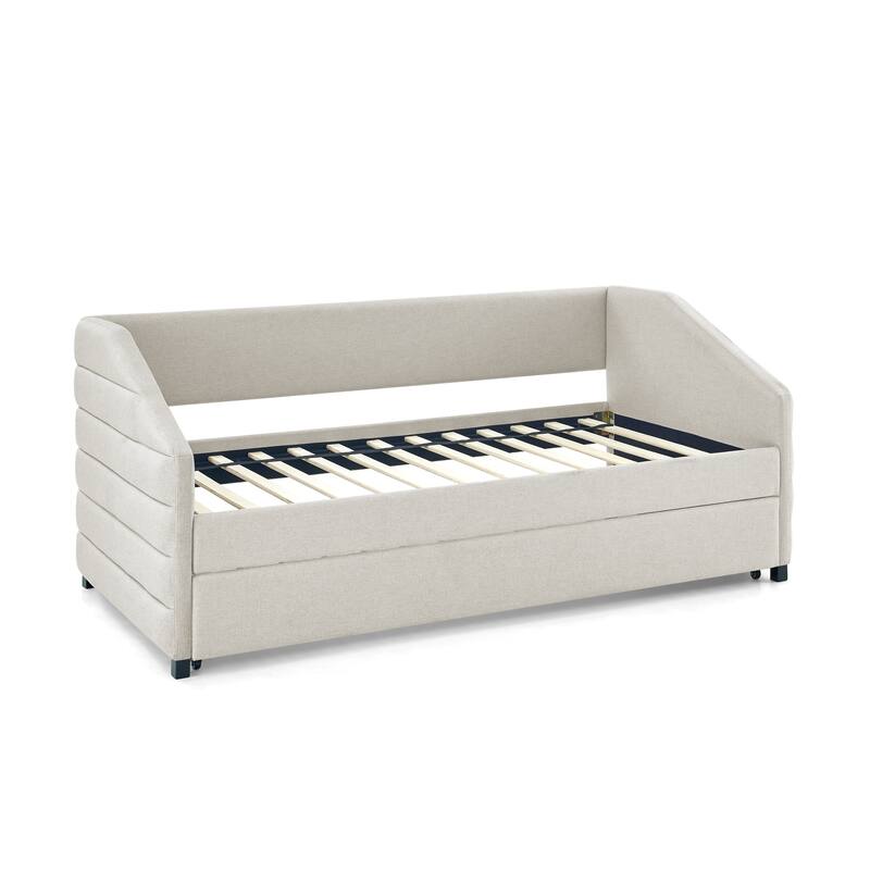 Daybed With Trundle Upholstered Tufted Sofa Bed, Linen Fabric
