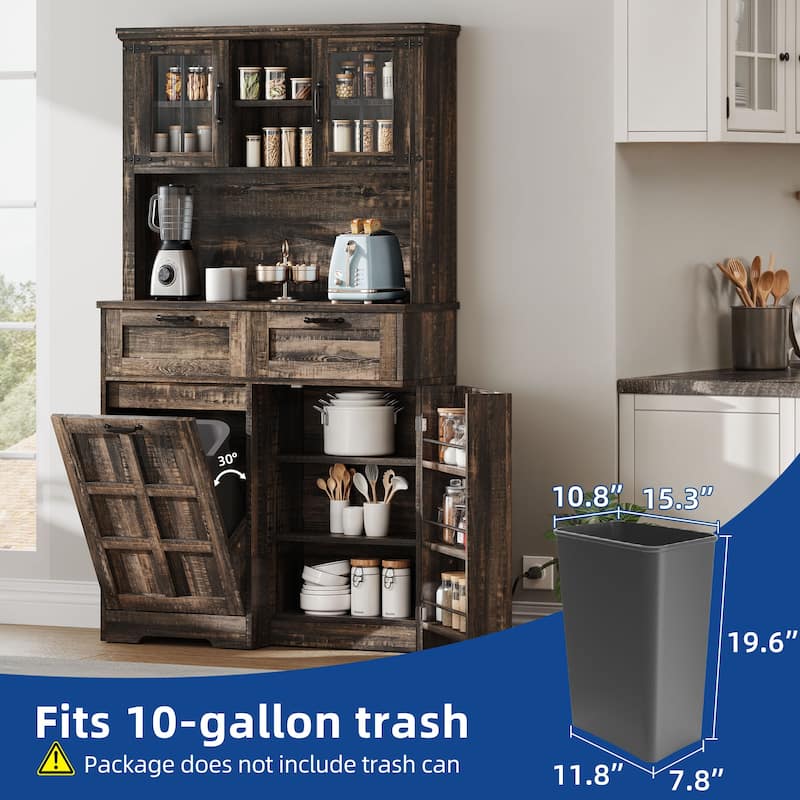 Moasis 69" H Farmhouse Kitchen Pantry Storage Cabinet with Trash Cabinet, Drawers and Door