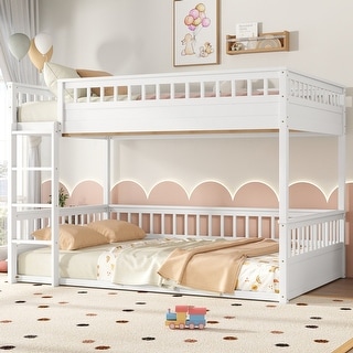 Convertible Bunk Bed with Ladder and Safety Guardrails, Solid Wood Frame