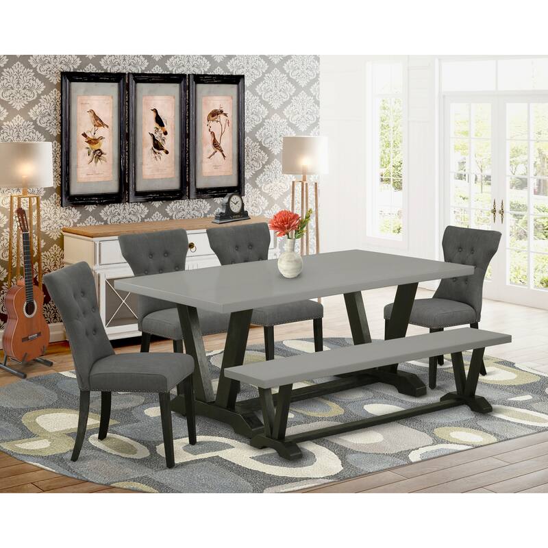 6-Piece Dinette Set - Dining Table & 4 Parsons Chairs - Solid Wood Kitchen Table Set