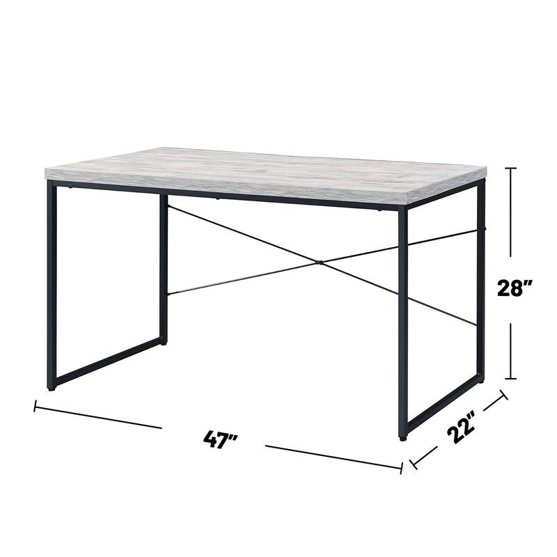 Faux Concrete Top Rectangular Writing Desk, Antique White and Black