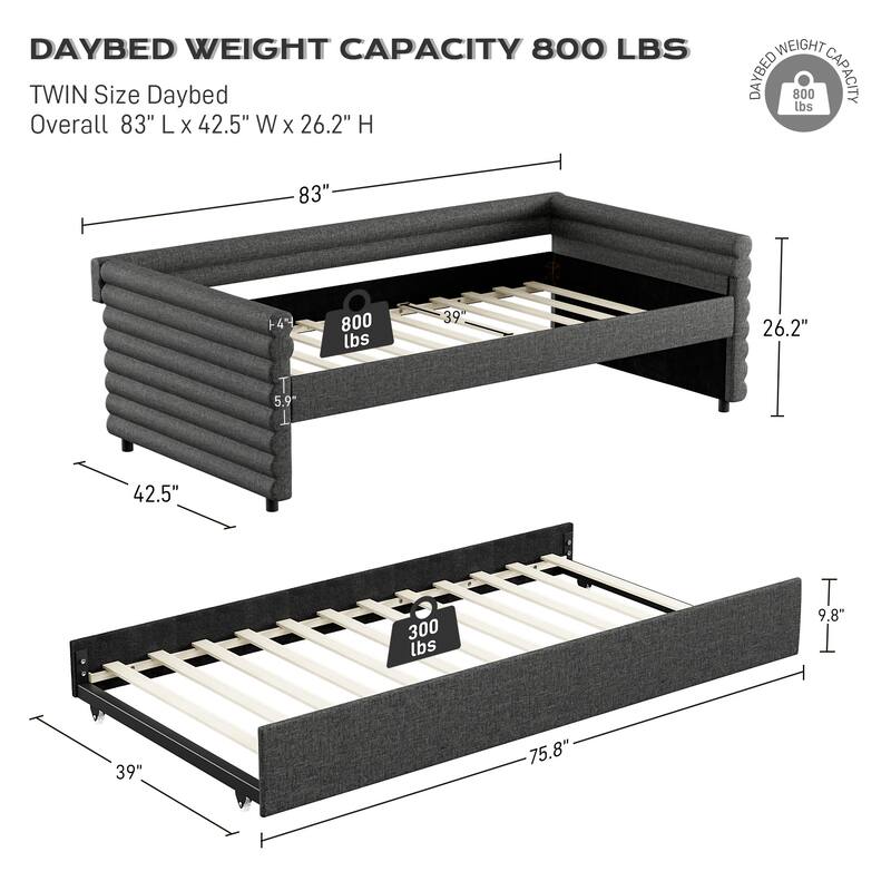 Ouyessir Modern Upholstered Tufted Daybed with Trundle & Drawers