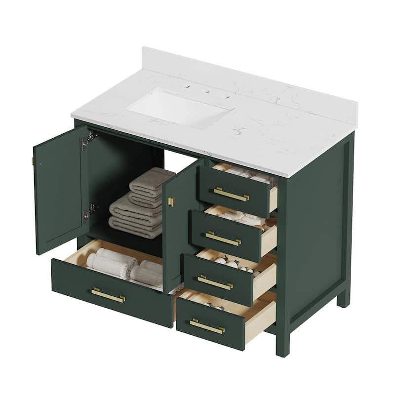 StarrySky 42 inch Undermount Left Sink Bathroom Vanity with Engineered Carrara Marble Top - 42 inch