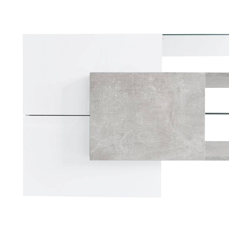 78.7 Modern TV Stand with LED-Lit Glass Shelves, High Gloss Finish, and Ample Storage for Media Devices