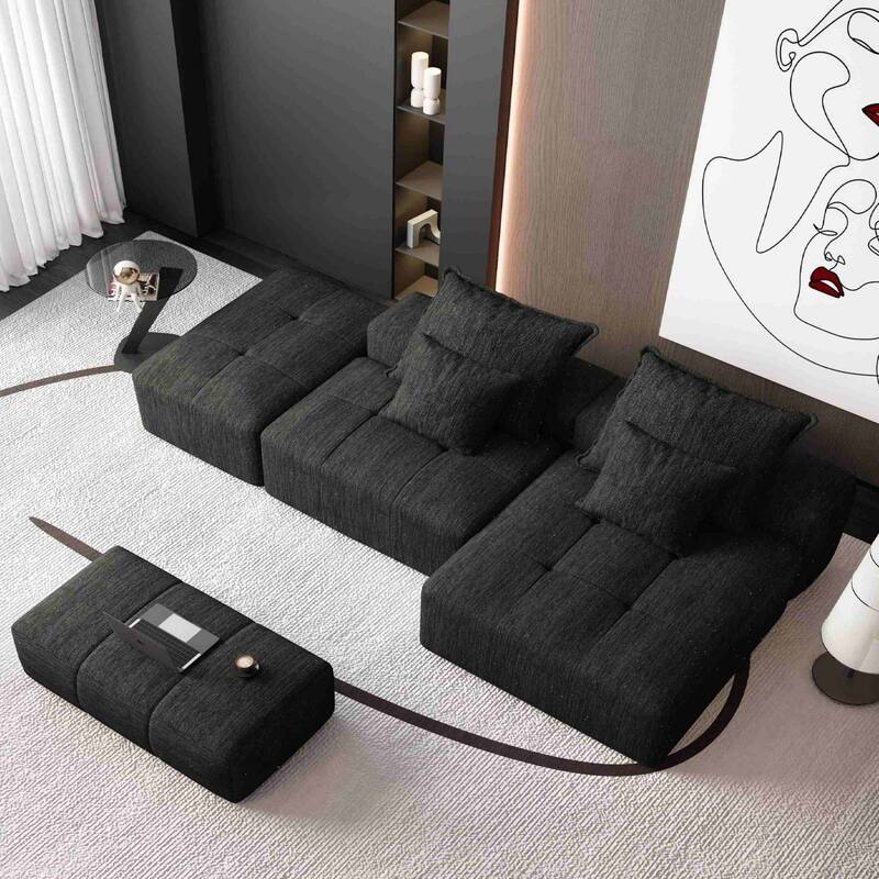 Modern 127.56" Oversized Modular Sectional Sofa with Ottoman Chenille Fabric