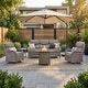preview thumbnail 167 of 189, Pocassy Outdoor Wicker Sofa with Swivel Chair Fire Pit Table Furniture Set. Brown Wicker & Gray Cushion - 5 Pieces Sofa Swivel Chair Table with Fire Table