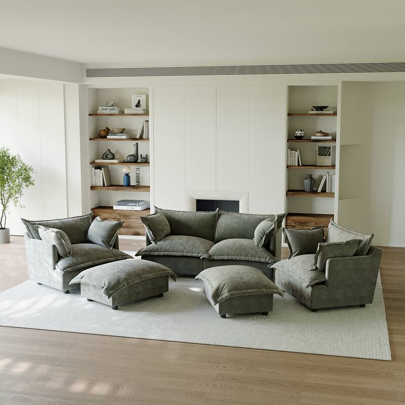 6 Piece Oversized Chenille Comfy Cloud Modular Sectional Sofa Set