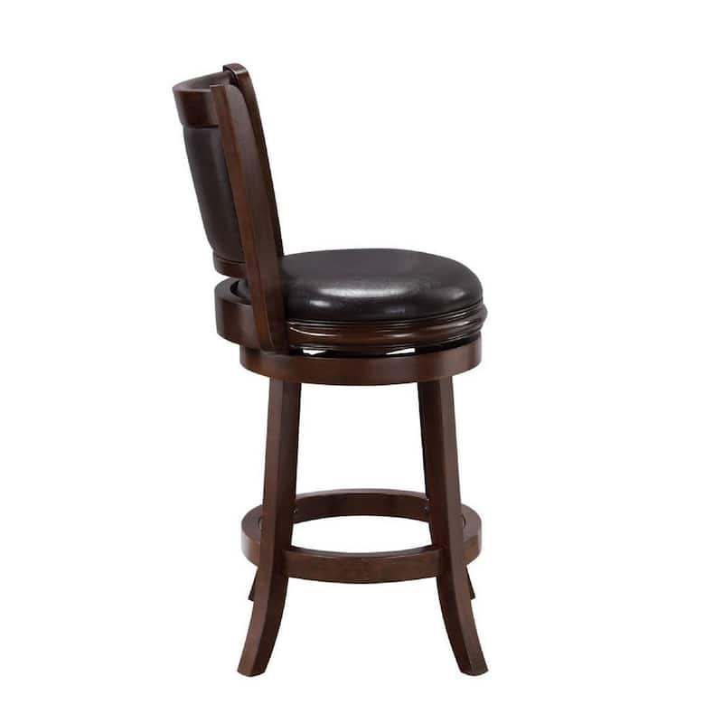 Swivel Counter Stool, Solid Wood, Faux Leather, Espresso Brown - 19.5 L x 18 W x 37.5 H Inches
