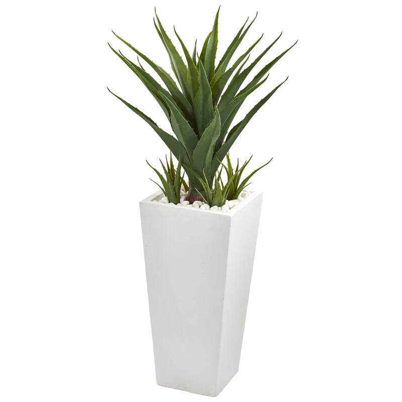 40-inch Artificial Spiky Agave Plant in White Planter - Green
