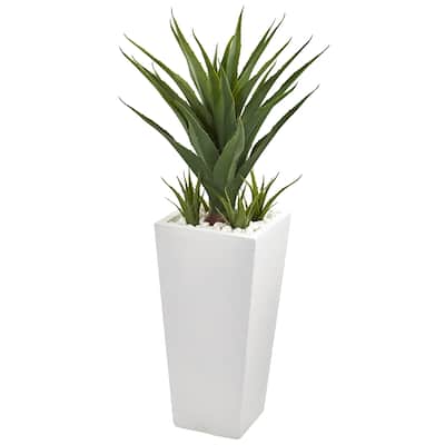 40-inch Artificial Spiky Agave Plant in White Planter - Green
