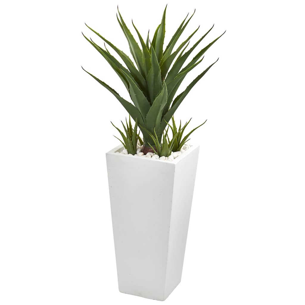 40-inch Artificial Spiky Agave Plant in White Planter - Green