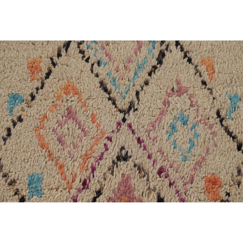 Plush Moroccan Oriental Area Rug Handmade Geometric Wool Carpet - 6'7" x 10'4"