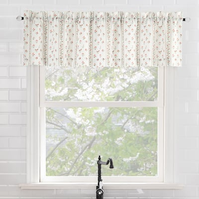 No. 918 Riverwood Ditsy Floral Stripe Semi-Sheer Rod Pocket 1-Piece Kitchen Curtain Valance - 54" x 14"