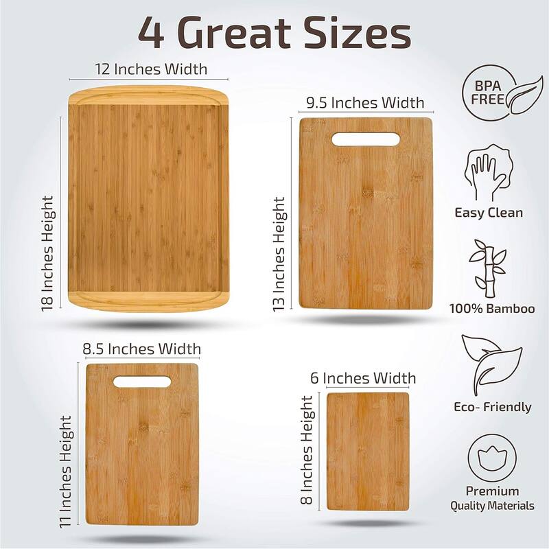 Bamboo Cutting Board Set - Wooden cutting board, Assorted Sizes of Bamboo Wood Cutting Boards & Chopping Board for Kitchen