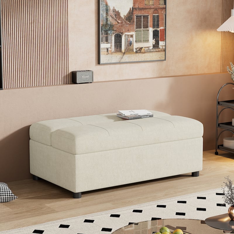 Folding Ottoman Sleeper Couch Bed with Mattress, Convertible Guest Bed, Pull-Out Ottoman Sofa Bed - White