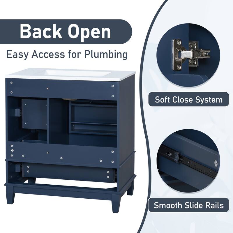30" Bathroom Vanity with Sink, Bathroom Sotrsge Cabinet with One Door with Shelf and Three Drawers