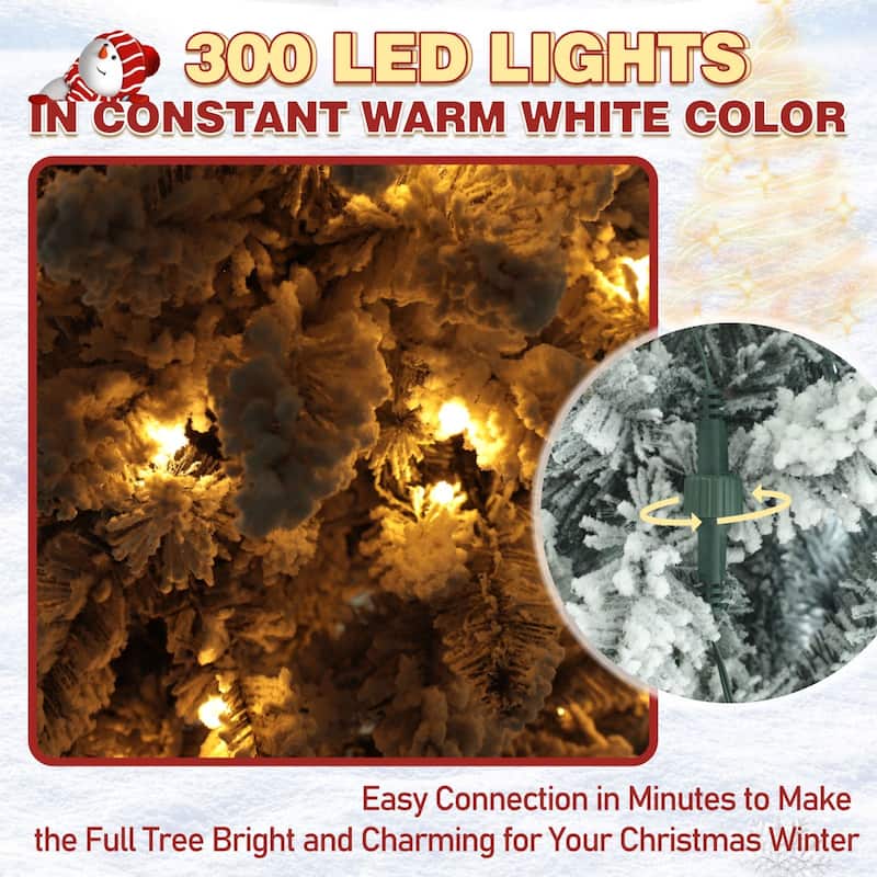 VEIKOUS Pre-Lit Artificial Christmas Tree Pencil Snow with Foldable Iron Stand with LED lights, 5.5/6.5/7.5 ft
