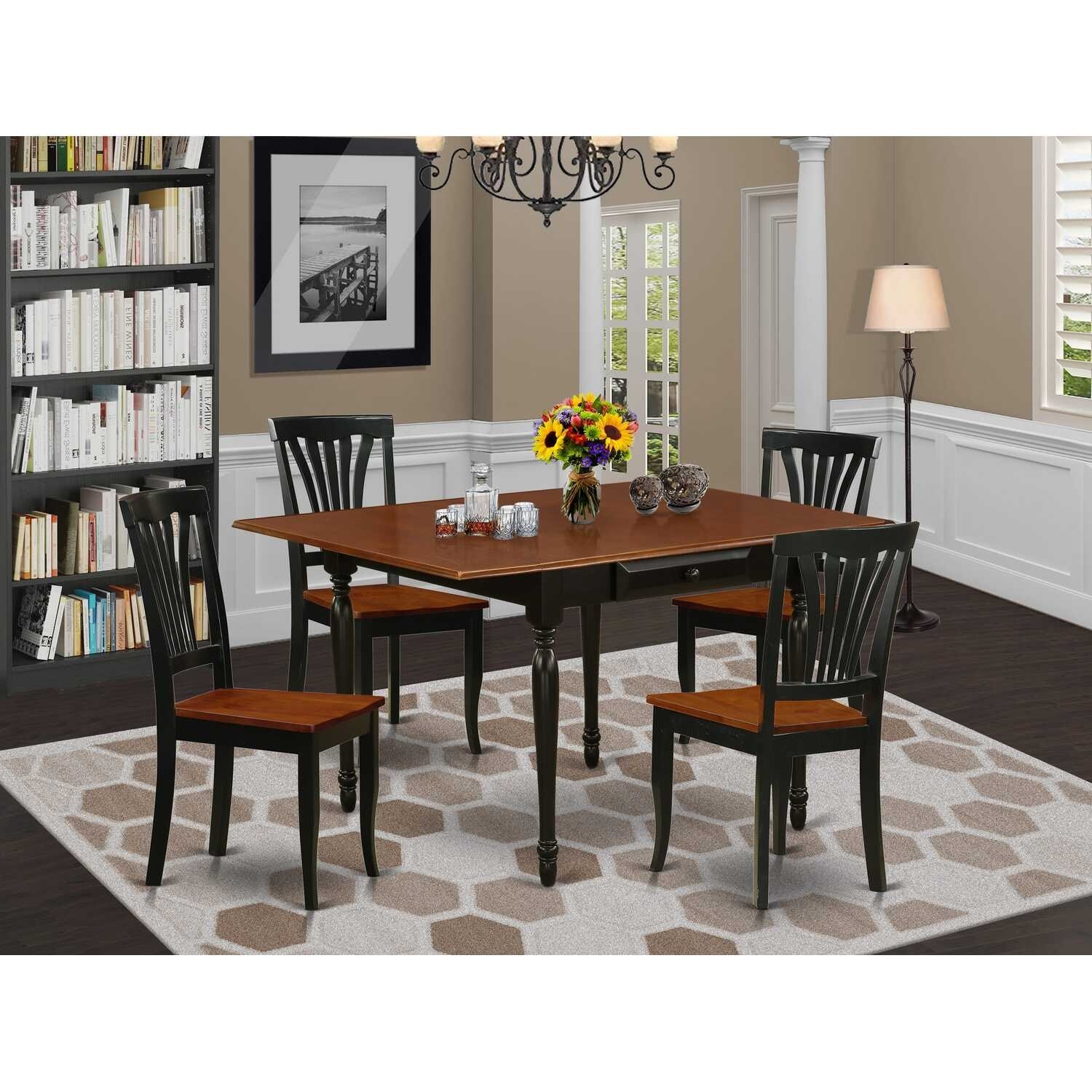 5-Piece Black and Cherry Finish Solid Wood Top-Dining Room Set -Seats 4