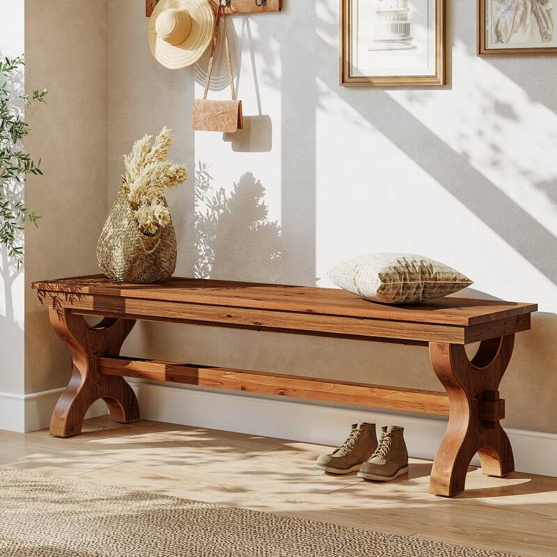 Solid Wood Entryway Bench, 55-Inch Narrow Farmhouse Indoor Bench