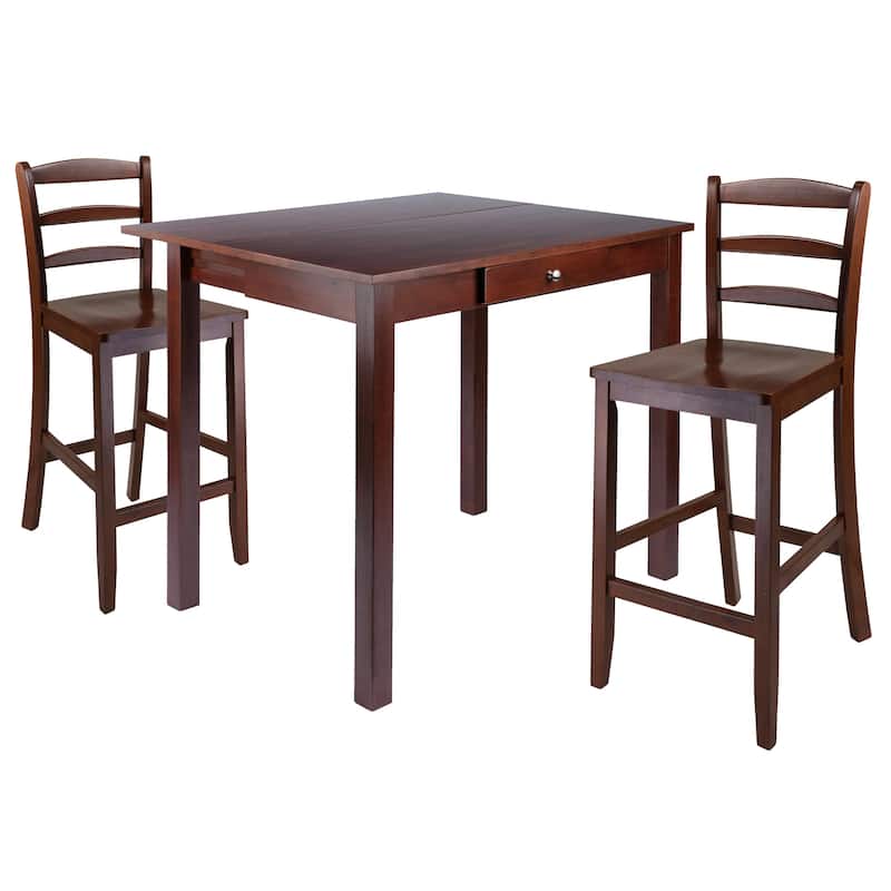 3-Pc High Drop Leaf Table with Ladder-back Counter Stools, Walnut