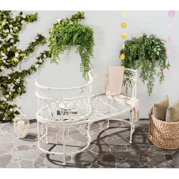 slide 2 of 26, SAFAVIEH Outdoor Living Lara Victorian Scroll Iron Kissing Bench - 44" W x 24" L x 30.8" H