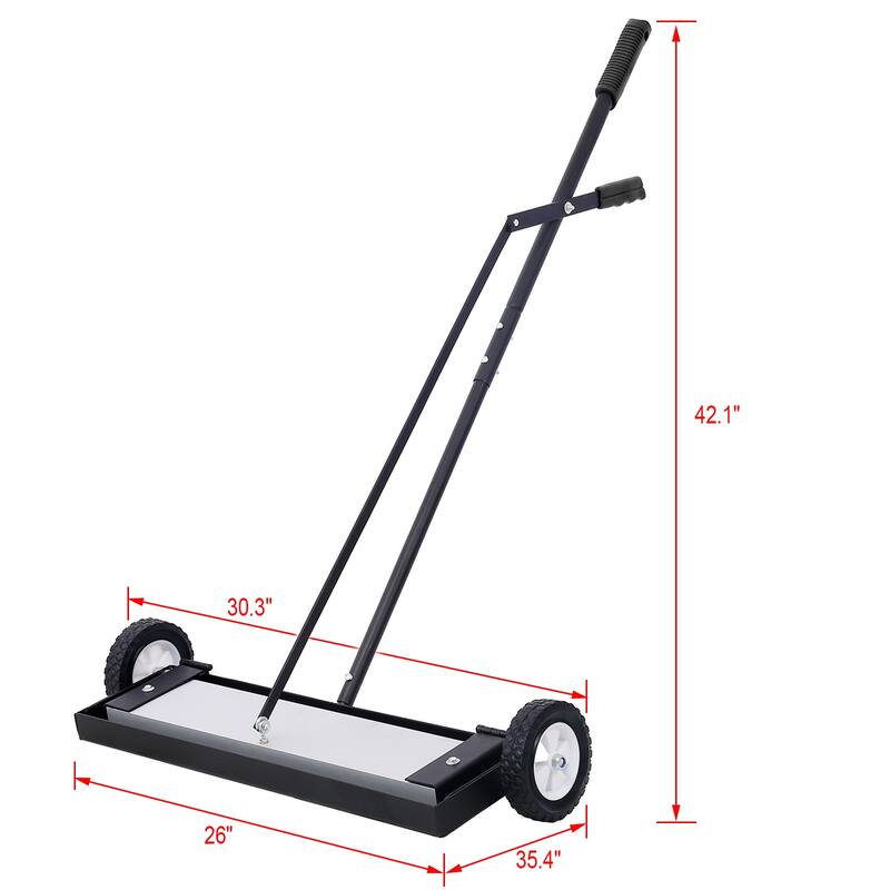 24-Inch Rolling Magnetic Pick-Up Sweeper, 100 Lbs Capacity Heavy Duty Push-Type Cleaner With Quick Release Handle