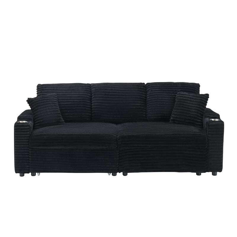 80-inch Corduroy Two-in-one Folding Sofa, Black