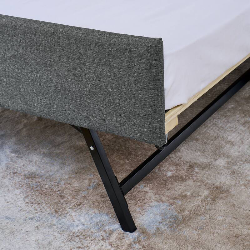 Wooden with LED Lights with Trundle Upholstered Sofa Bed