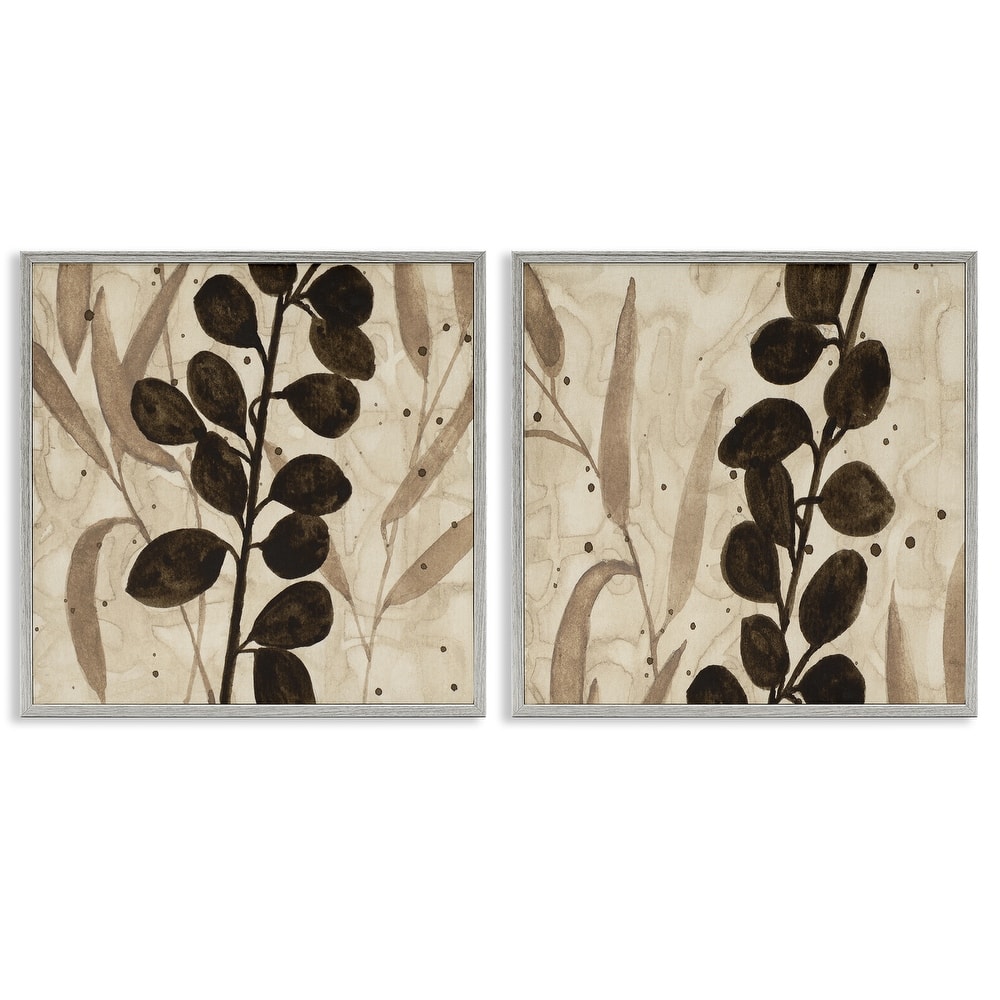 Stupell Natural Tone Sprouting Leaves Framed Giclee Art Design By Krinlox (Set of 2)