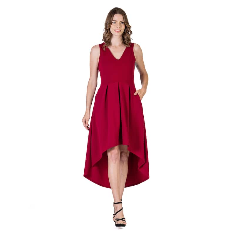 24seven Comfort Apparel Womens Sleeveless Fit N Flare High Low Dress - Red - 1X