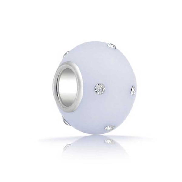 Solid 925 Sterling Silver Cloudy Glass Charm Bead