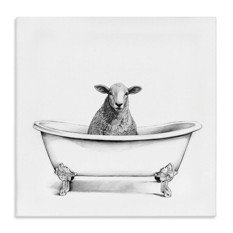 Stupell Wooly Sheep in Bath Tub Farm Animal Bathroom Canvas Wall Art - Black - 17 x 17