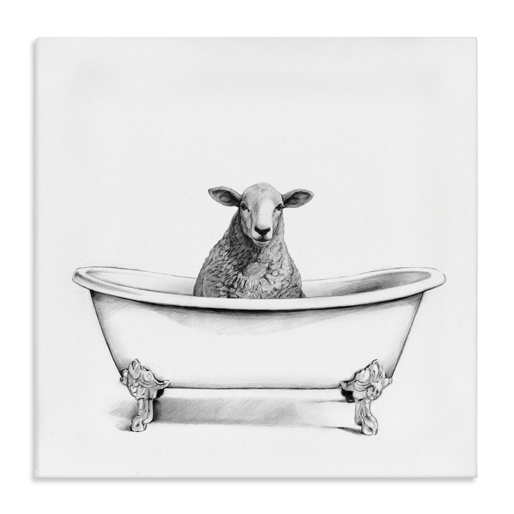 Stupell Wooly Sheep in Bath Tub Farm Animal Bathroom Canvas Wall Art - Black