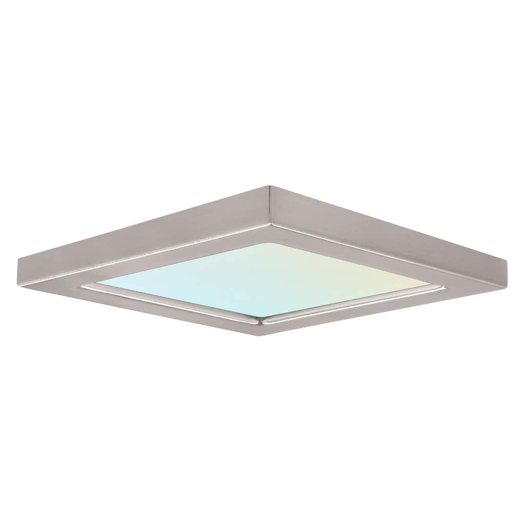 Luxrite 4" Square LED Flush Mount 10W 3 Color Selectable 600 Lumens Dimmable Damp Rated Brushed Nickel Trim