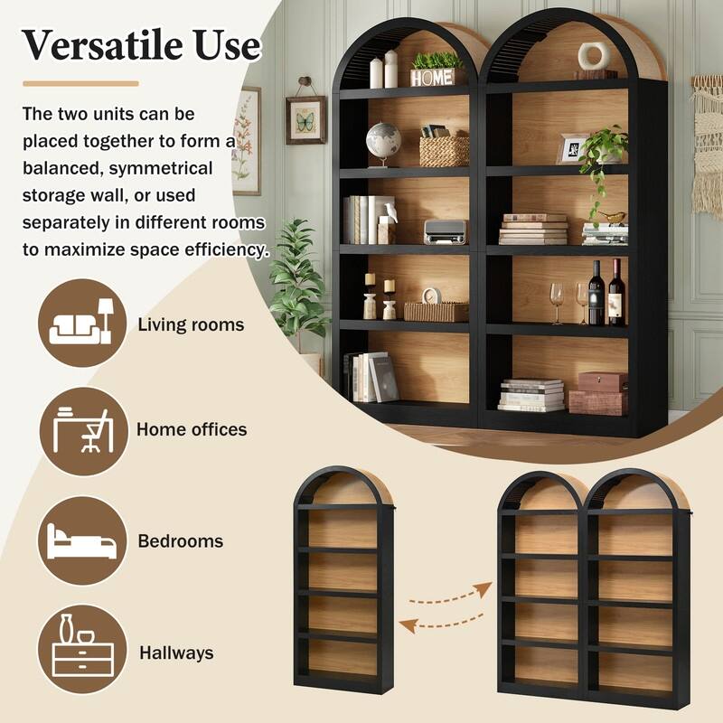 Farmhouse 68.8" Tall Freestanding Bookshelves Set of 2, 5-Tier Display Bookcase Arched Top for Living Room, Bedroom, Home Office