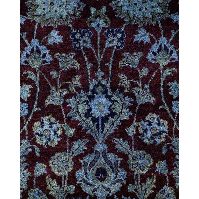 Overton Hand Knotted Wool Vintage Inspired Modern Contemporary Overdyed Blue Area Rug - 6' 3" x 9' 0"